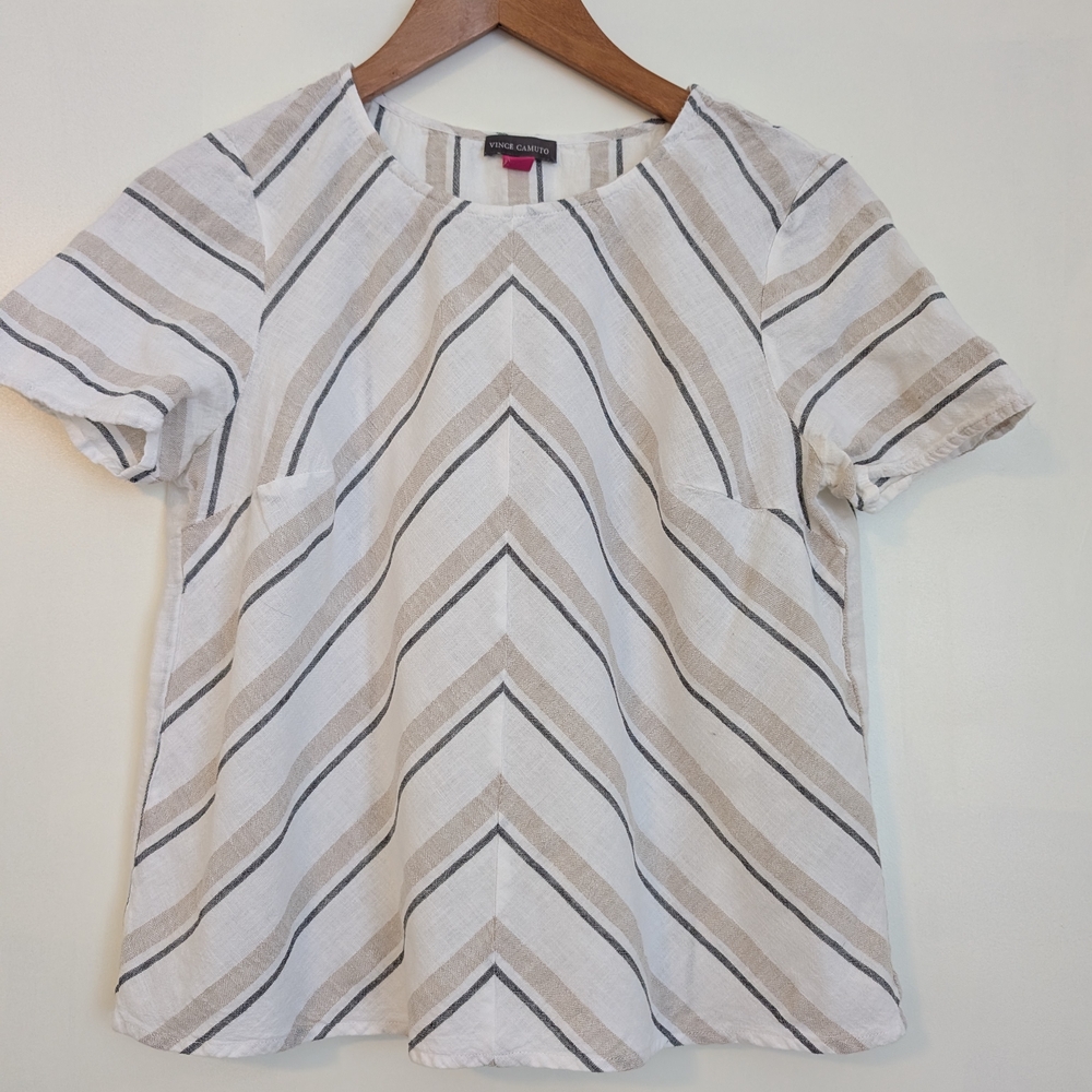 Vince Camuto Tan and White Chevron Blouse